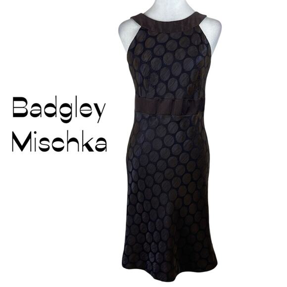 Badgley Mischka Black Brown Polka Dot Quiet Luxury Party Event Dress Size S - Picture 2 of 14